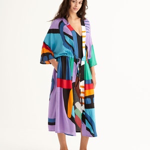 Drop Shoulder Midi Beach Robe Coverup Resortwear with Side Pockets, 'KIDULTHOOD' image 7