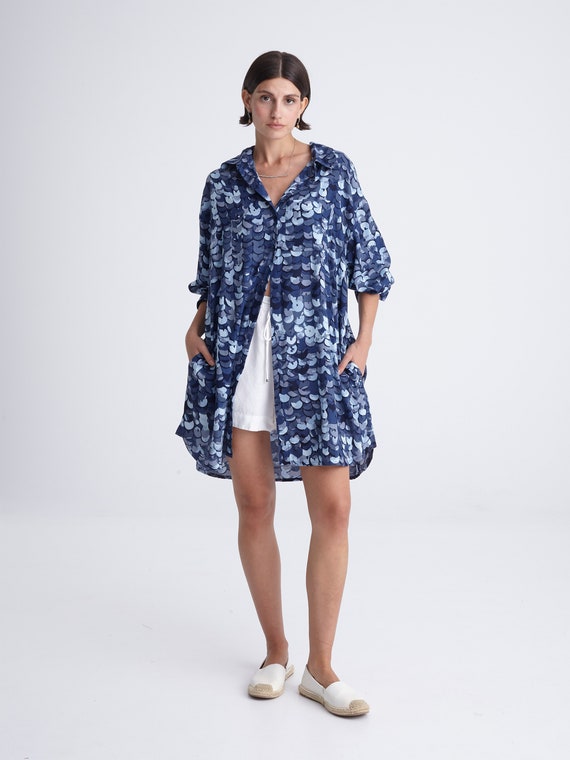 beach wrap shirt dress Beach holiday dress with round neck and embroidered flowers, loose and –  Lee Nhi Boutique