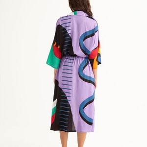 Drop Shoulder Midi Beach Robe Coverup Resortwear with Side Pockets, 'KIDULTHOOD' image 3