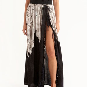 Maxi Pareo Skirt, Summer Skirt, Beach Maxi Skirt, High Waist Skirt, Boho Print &#39;MACRAME BLACK&#39;