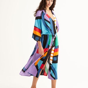 Drop Shoulder Midi Beach Robe Coverup Resortwear with Side Pockets, 'KIDULTHOOD' image 1