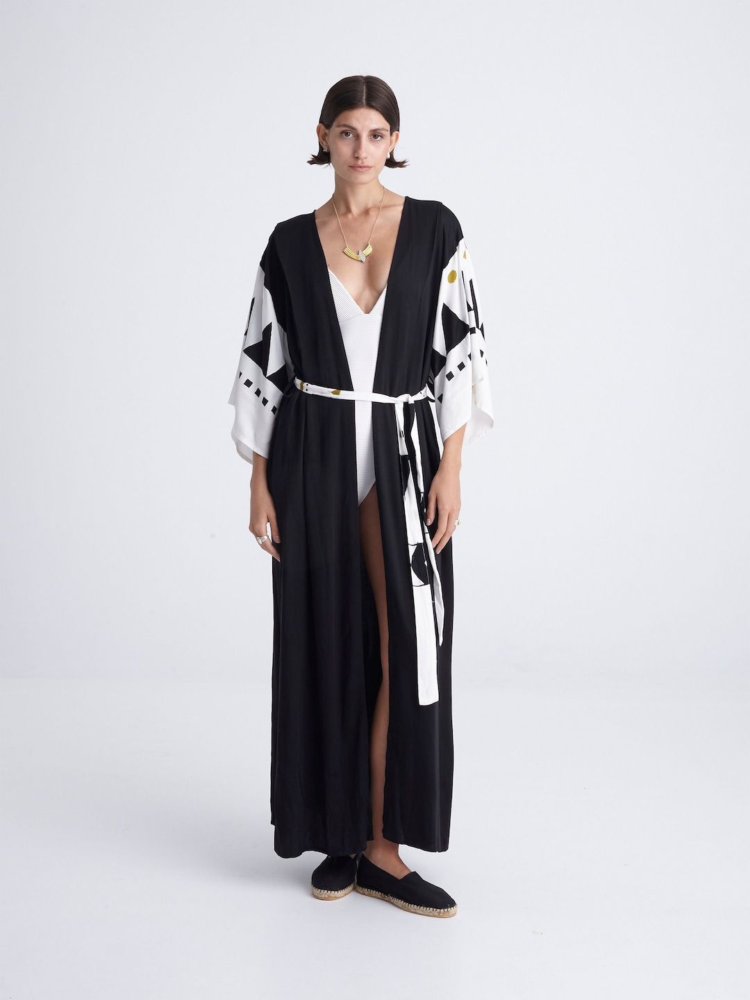 Maxi Kimono With Pleats on Shoulders, Beach Robe Coverup 