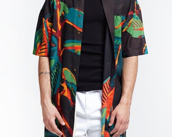 Mao Men Sleeved Loose One Size Boho Shirt 'FICUS BLACK'