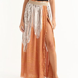 Maxi Pareo Skirt, Summer Skirt, Beach Maxi Skirt, High Waist Skirt, Boho Print &#39;MACRAME PEACH&#39;