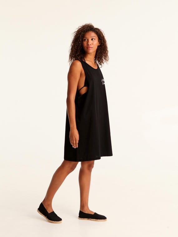black tank dress loose Cotton Candy LA Black Open Back Tank Dress L
