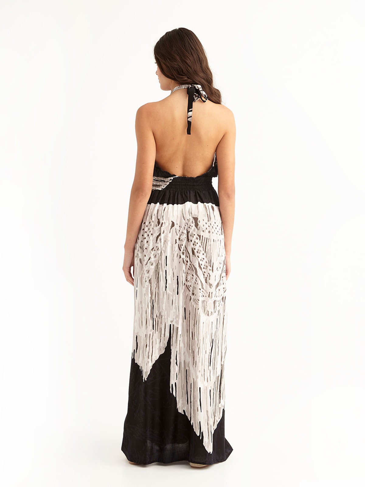 Pebble Print Viscose Maxi Dress: Backless Resort Cover-Up