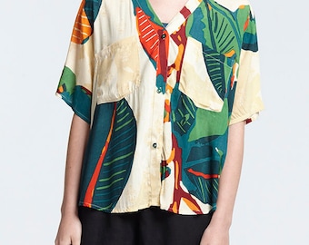 Cropped Short Sleeved Loose One Size Boho Shirt 'FICUS'