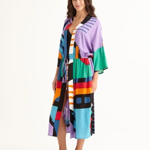 Drop Shoulder Midi Beach Robe Coverup Resortwear with Side Pockets, 'KIDULTHOOD' image 6