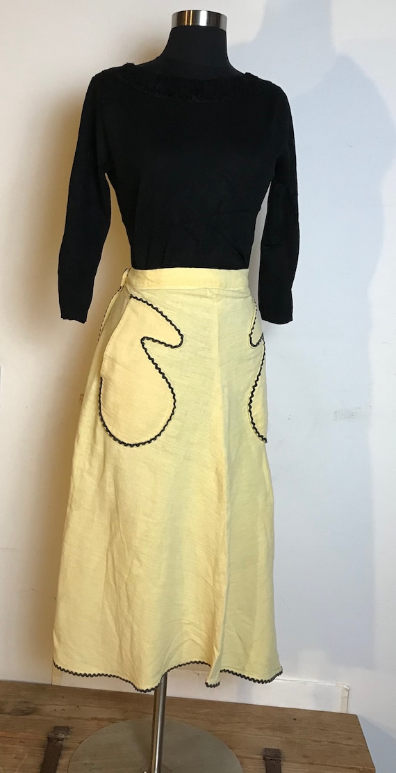 Handmade Yellow Cotton Skirt with Black Ric Rac De