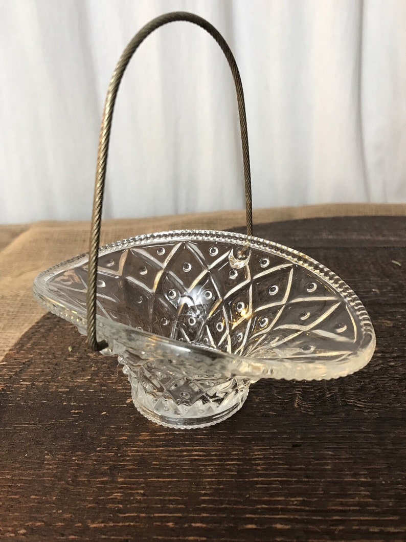 Vintage Avon Clear Glass Basket With Silver Wire Handle 1970s Etsy