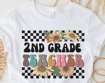 Second Grade Teacher Shirt Teacher Shirts Teacher Tshirt Retro 2nd Grade Back to School Teacher Appreciation Checkered Teacher Tee