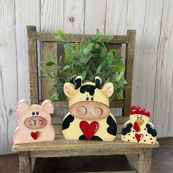 Farm Animal Tiered Tray Decor, Farm Tiered Tray, Cow, Chicken, Pig