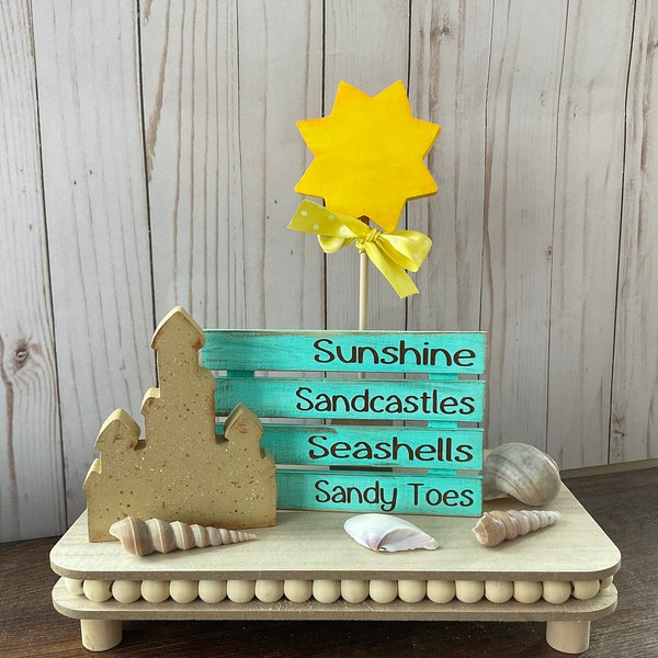 Wood Sandcastle, Sunshine, Sandcastles, Seashells and Sandy Toes Mini Pallet Sign, Sun,Summer Decor, Beach Tiered Tray