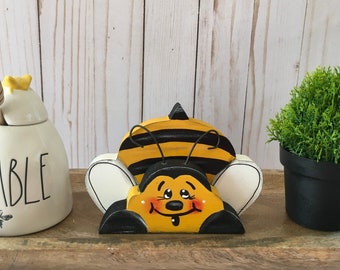 Handmade Wood Bee Shelf Sitter, Tiered Tray Decor