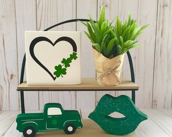 Heart Shamrock Wood Sign, St. Patrick's Day Tiered Tray Decor