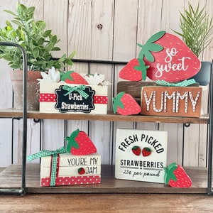 Strawberry Tiered Tray Decor, Strawberry Crate, Fresh Picked Strawberries Sign, Wood Strawberry Decor, Strawberry Bundle
