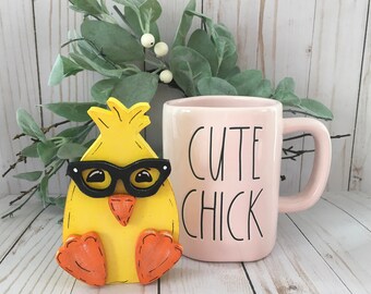 Hand Cut Easter Chick with Glasses, Tiered Tray Decor