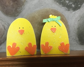 Wood Chick Couple, Easter Chick, Easter Decor, Spring Decor