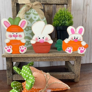 Bunny with carrots Bundle, Easter Bunny Decor, Easter Decor, Easter Tiered Tray, Easter Grouping