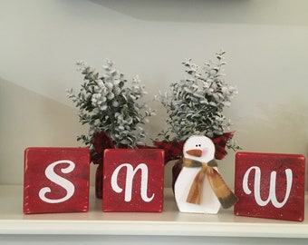 Country Shelf Sitter Wood Sign Single Word Blocks Winter Comfy Cozy Choose any 1 Winter Shelf Sitters Snowflakes