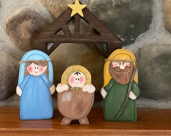 Wood Nativity Set, Religious Decor, Christmas Decor, Wood Holy Family, Baby Jesus, Mary, Joseph