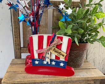 Wood Uncle Sam Hat, Let Freedom Ring, Patriotic Shelf Sitter,  4th of July, Tiered Tray