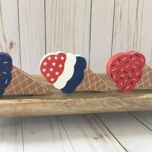 Wood Ice Cream Cone, Patriotic Tiered Tray, Patriotic Decor, 4th of July, Ice cream, Summer Decor