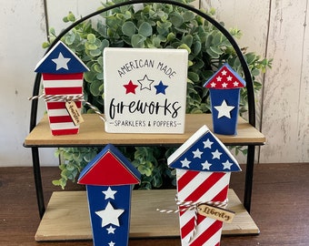 Wood Patriotic Fireworks, Faux Firecrackers, 4th of July, Tiered Tray Decor, Americana Decor, Independence Day