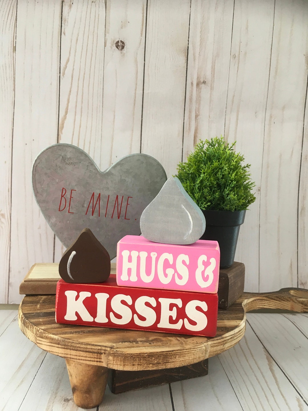 Hugs & Kisses Wood Blocks, Valentines Decor, Valentines Tiered Tray ...
