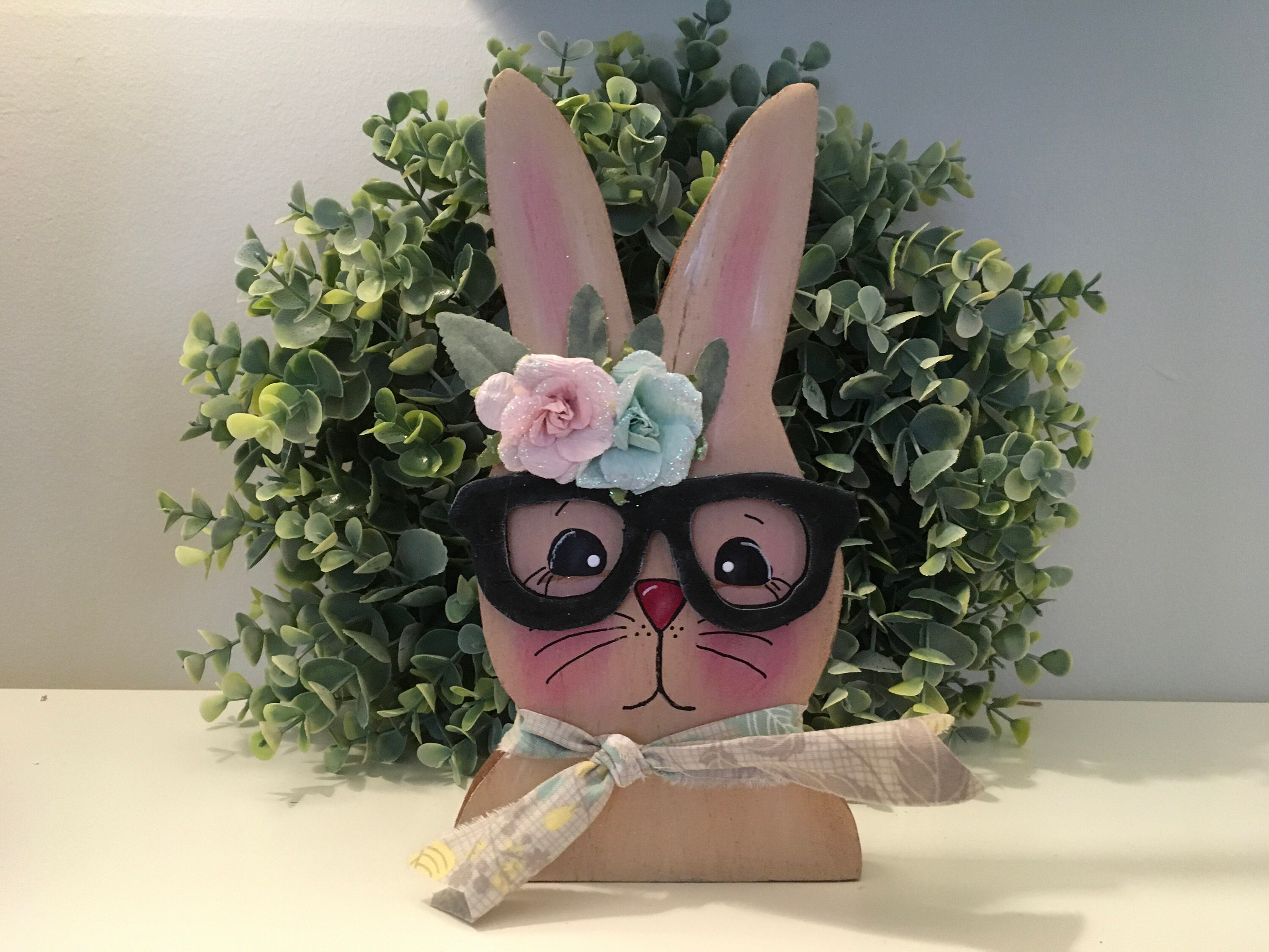 Wood Bunny With Glasses, Easter Decor, Spring Decor, Freestanding Bunny ...