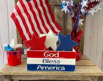 Patriotic Tiered Tray Decor, Mini Crate Tiered Tray, Patriotic Mini Crate, Wood Stars, Fourth of July Tiered Tray