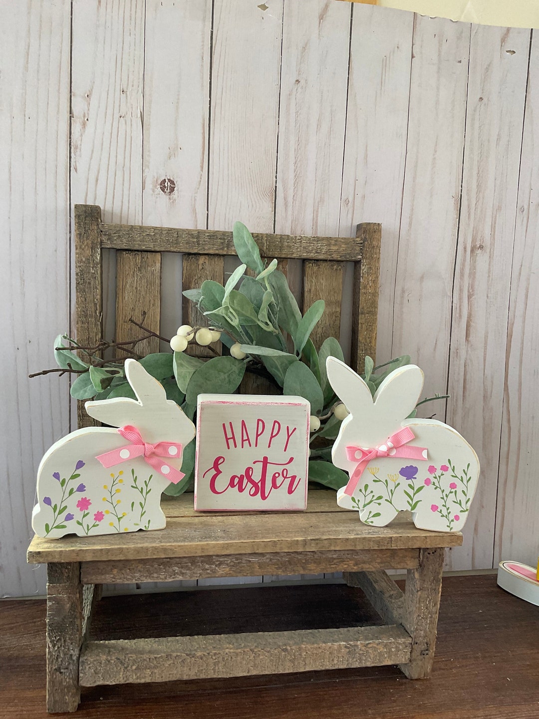 MIASHUI Vintage Easter Decor 1 Set of Easter Tiered Tray Decor Easter Table  Wooden Sign Decorations Easter Bunny Tray Decor Tabletop Decor Rustic