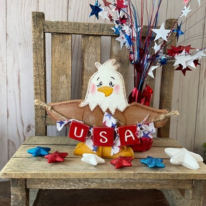 Wood Eagle Shelf Sitter, Patriotic Decor, July 4th Decor, Americana Decor, Patriotic Tiered Tray Decor, Red, White & Blue, Great Gift Idea