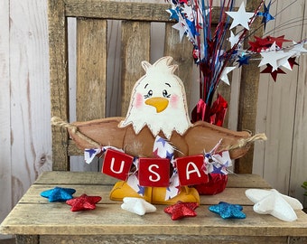 Hand Cut Wood Eagle Shelf Sitter, Patriotic Americana Decor