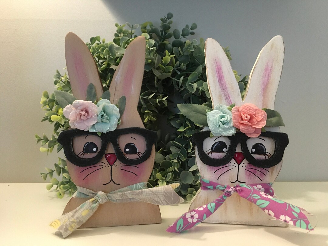Wood Bunny With Glasses, Easter Decor, Spring Decor, Freestanding Bunny ...