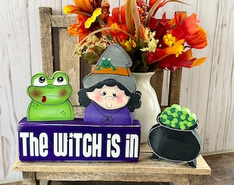 The Witch is In Bundle, Cute Witch, Frog, Witch Cauldron, Halloween Decor, Halloween Shelf Sitter