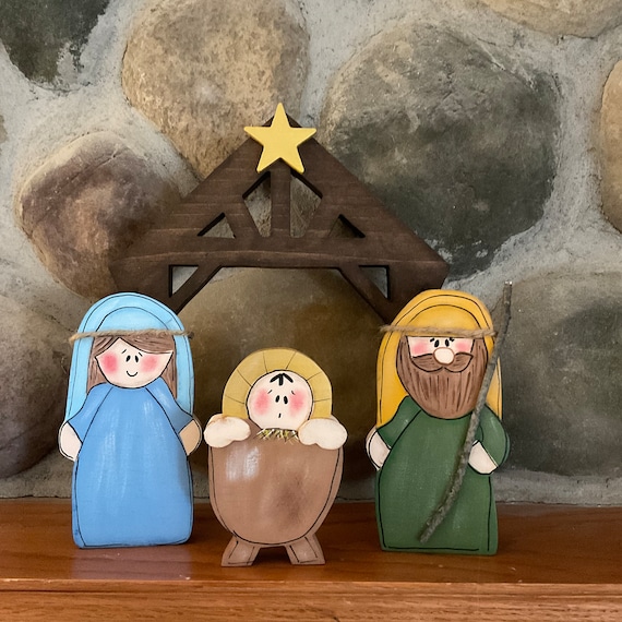 Wood Nativity Set, Religious Decor, Christmas Decor, Wood Holy