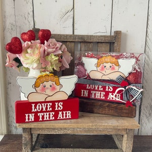 Valentine Tiered Tray Decor, Wood Cupid, Love Is In The Air Sign, Valentine Gift Set