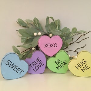 Rustic Wood Conversation Hearts, Valentine's Day Tiered Tray Decor, Set of 5