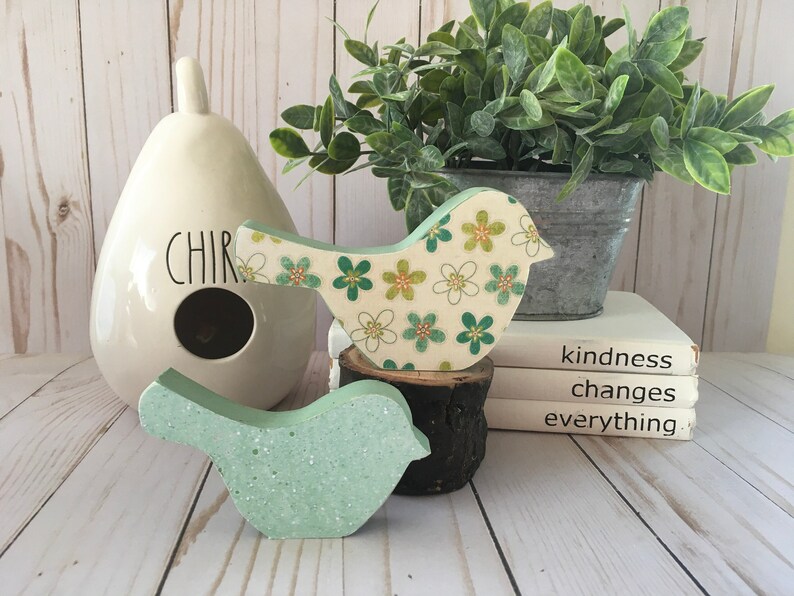 Wood Birds Set of 2 Decoupaged Birds Tiered Tray Etsy