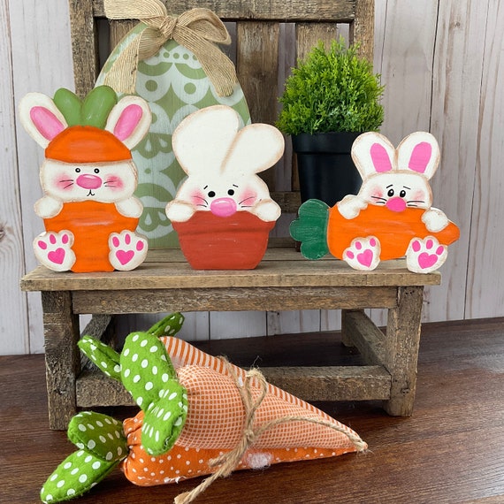 Bunny with carrots Bundle, Easter Bunny Decor, Easter Decor, Easter Tiered  Tray, Easter Grouping