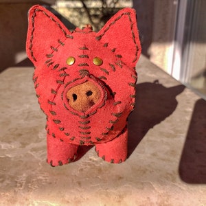 1 handgenähtes Leder Schwein mit Reißverschluss Valentinstags Geschenk Bild 7