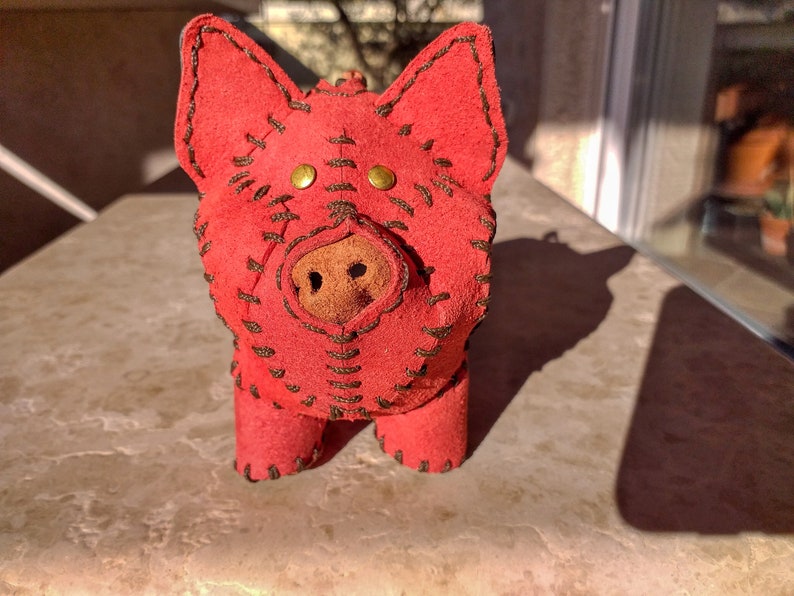 1 handgenähtes Leder Schwein mit Reißverschluss Valentinstags Geschenk Bild 7