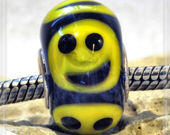 blue - transparent / yellow - zitron Smiley Collection Original Nemo Glass Bead 10.5 x 17 mm,