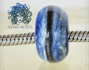 Original Nemo Glass Bead, OOAK 8.5 x 15 mm OOAK blue marmor