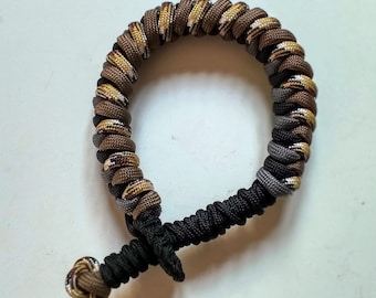 Survival Tactical Paracord Bracelet, 4 colors mix sand brown black brown black gray, XXL men 20-24cm