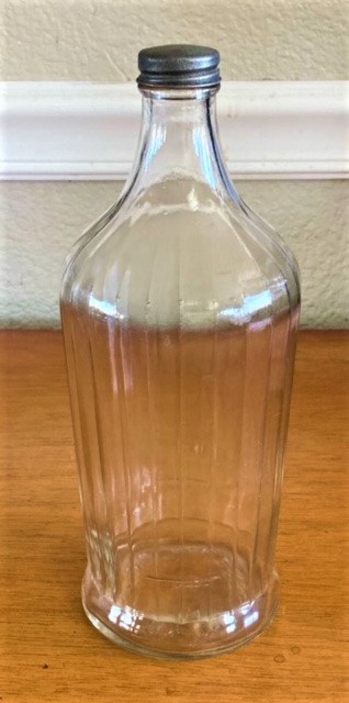 Vintage Hazel Atlas Large Fluted Glass Bottle with Zinc Cap Etsy