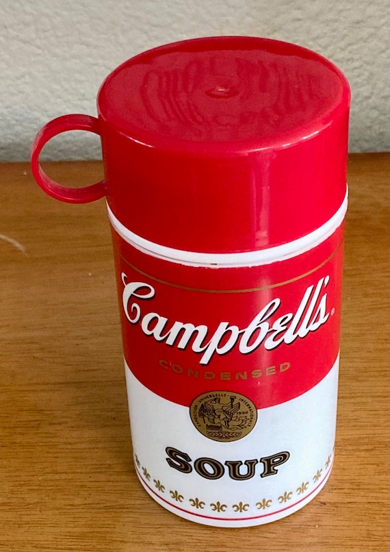 Vintage Campbell's Soup Thermos, can-tainer, Red and White