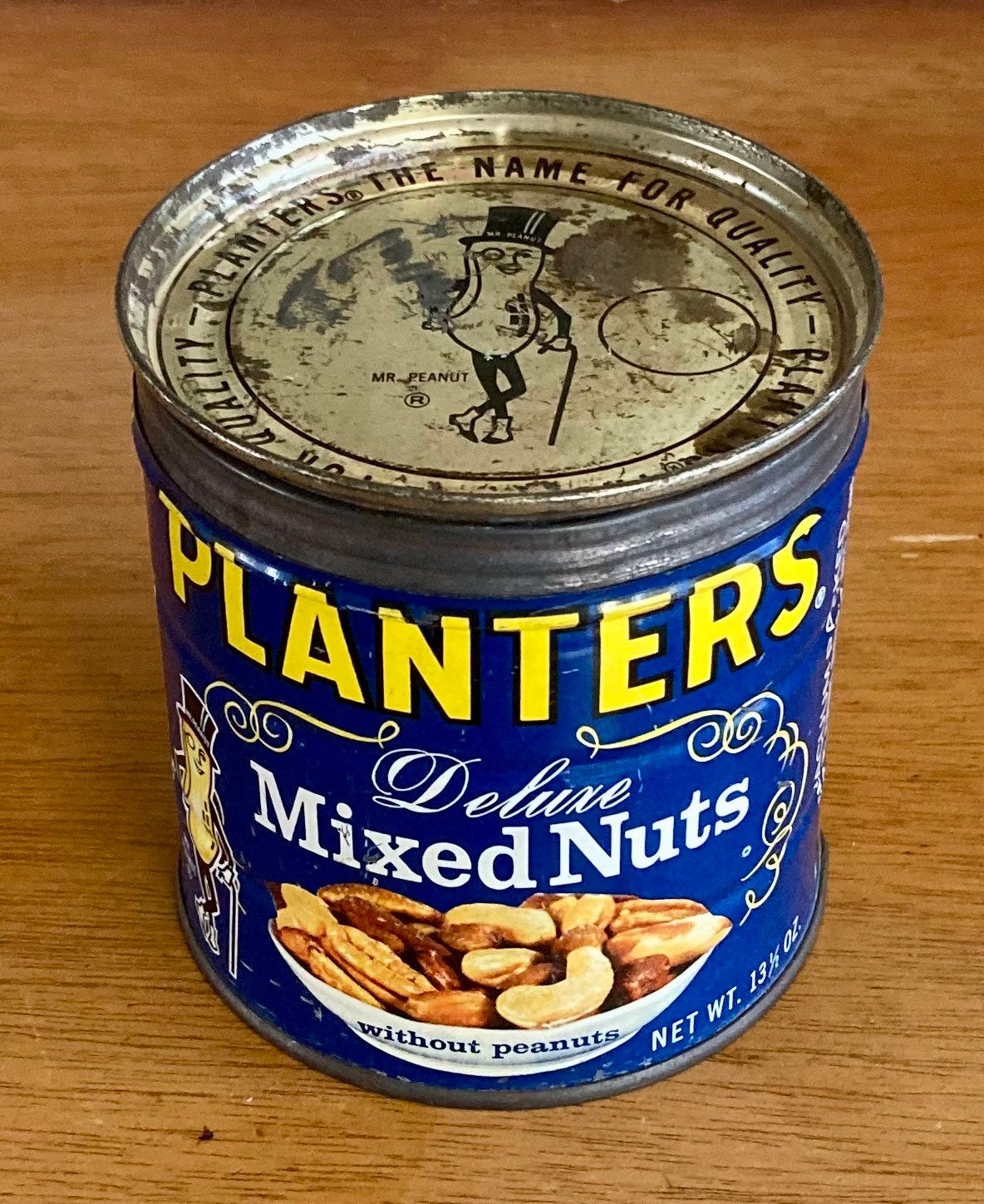 Vtg Planters Can with Mr. Peanut Metal Nut Chopper Topper Lid