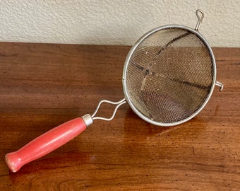 Vintage Metal Aluminum Colander Strainer - Wood Handle - 1950's